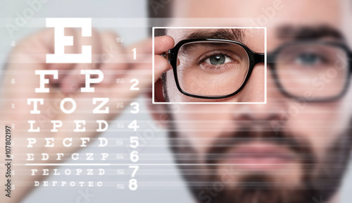 Male face and eye chart photo