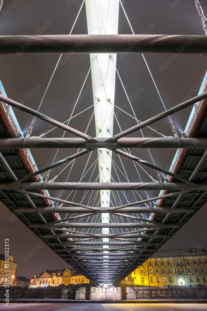 Fototapeta premium Bernatka footbridge over Vistula river in the night in Krakow, Poland