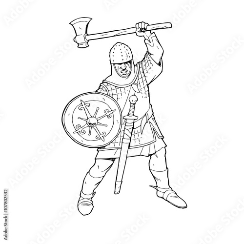 Medieval warrior knight with axe vector silhouette. EPS 10