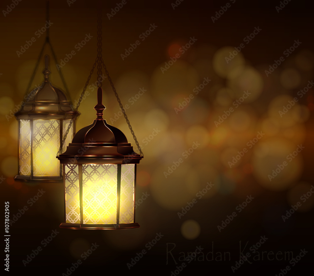 Intricate Arabic lamps with lights 