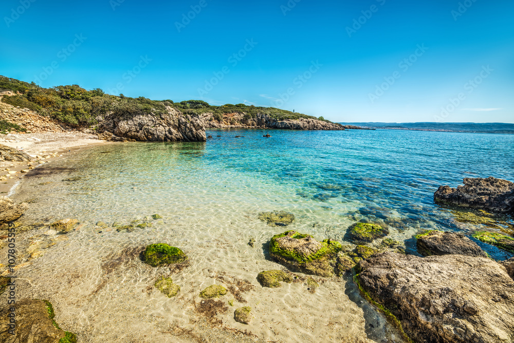 turquoise water in a small cove in Sardinia turquoise water in a small cove in Sardinia