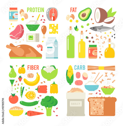 Healthy nutrition  proteins fats carbohydrates balanced diet  cooking  culinary and food concept vector. 