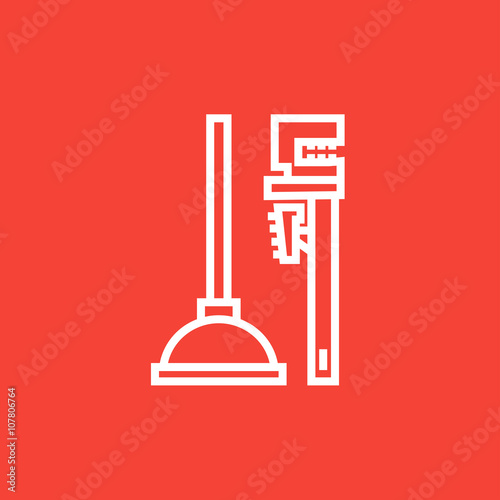 Pipe wrenches and plunger line icon.