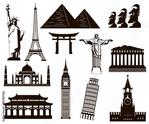 World landmarks silhouettes elements set. Vector 