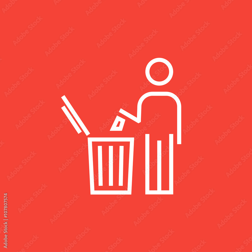 Man throwing garbage in a bin line icon. Man throwing garbage in a bin line icon.