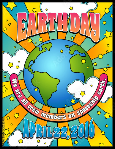 Earth Day poster banner design in 1960s psychedelic style