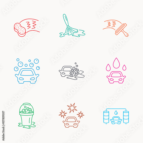 Car wash icons. Cleaning station linear signs.