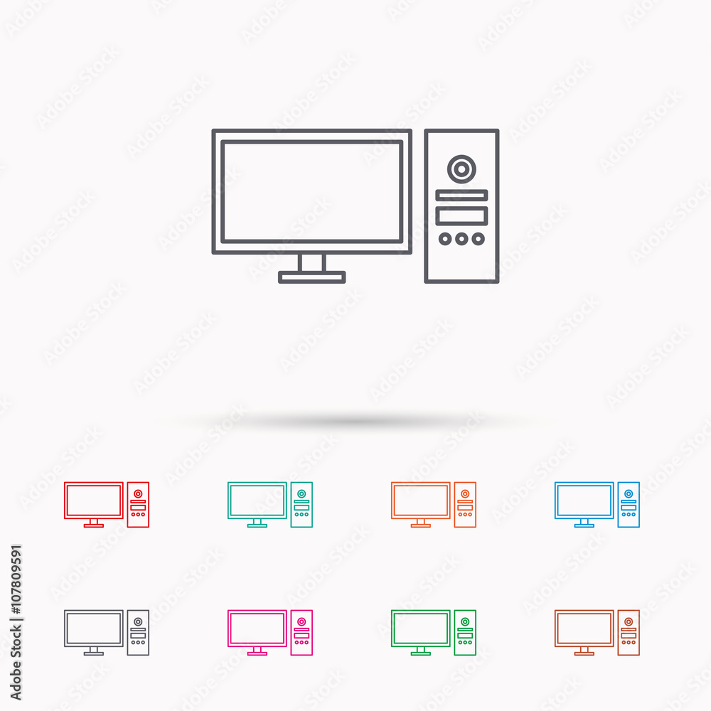 Computer PC icon. Widescreen display sign. Computer PC icon. Widescreen display sign.