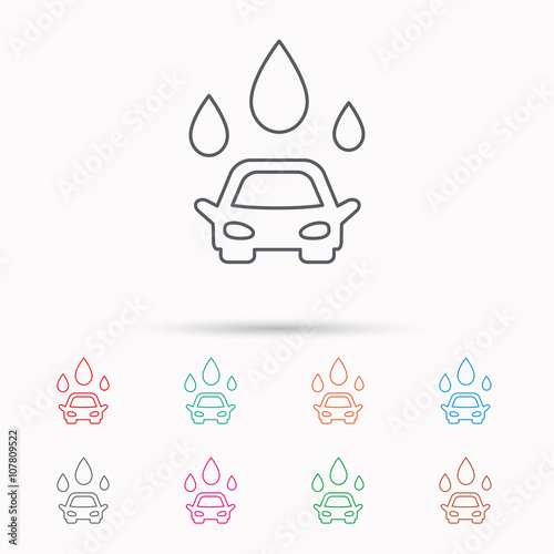 Car wash icon. Cleaning station with water drops