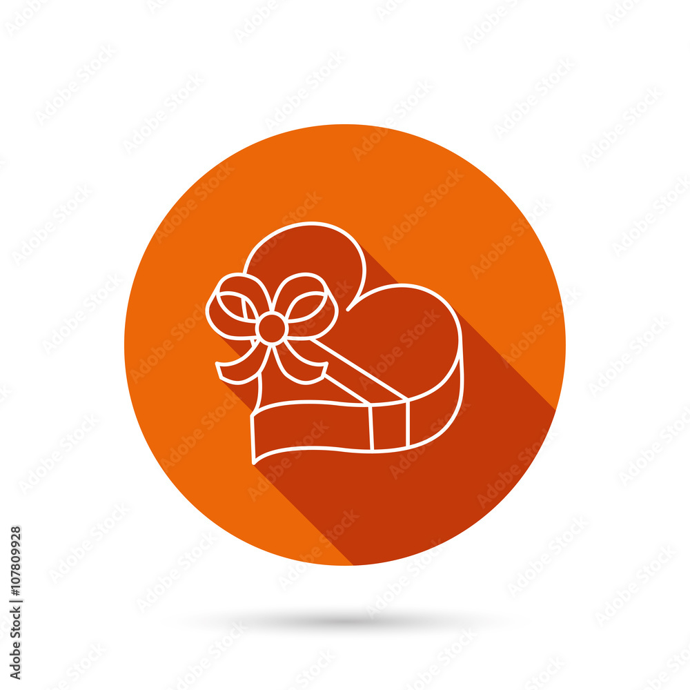 Love gift box icon. Heart with bow sign. Love gift box icon. Heart with bow sign.