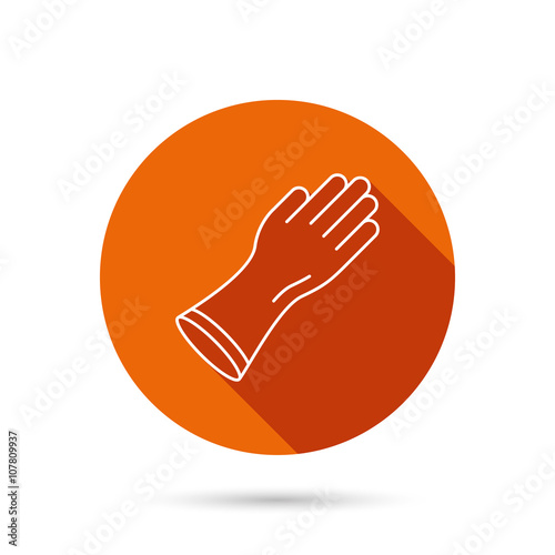 Rubber gloves icon. Latex hand protection sign.