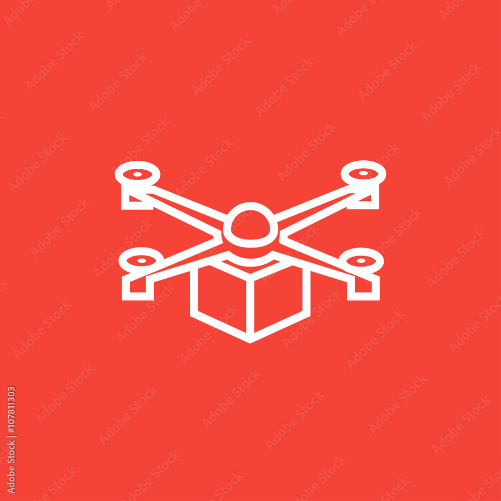 Drone delivering package line icon. Drone delivering package line icon.