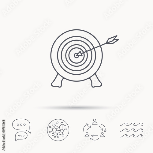 Target with arrow icon. Archery aiming sign.