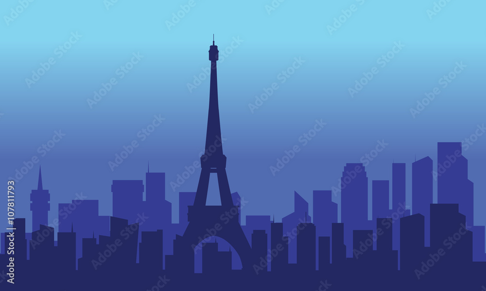 silhouette of eiffel at night