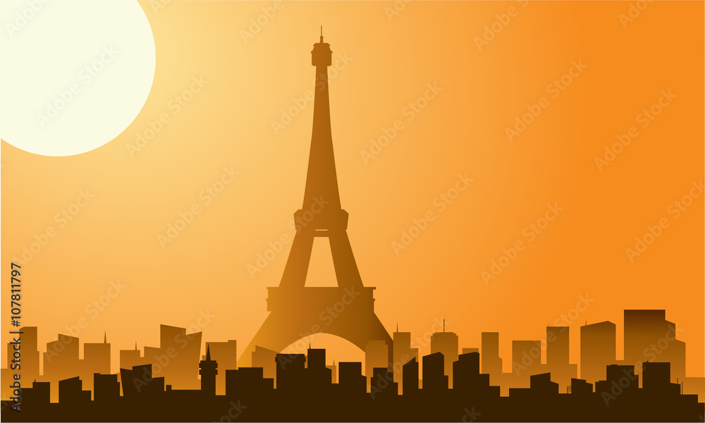 The Eiffel tower in Paris silhouette