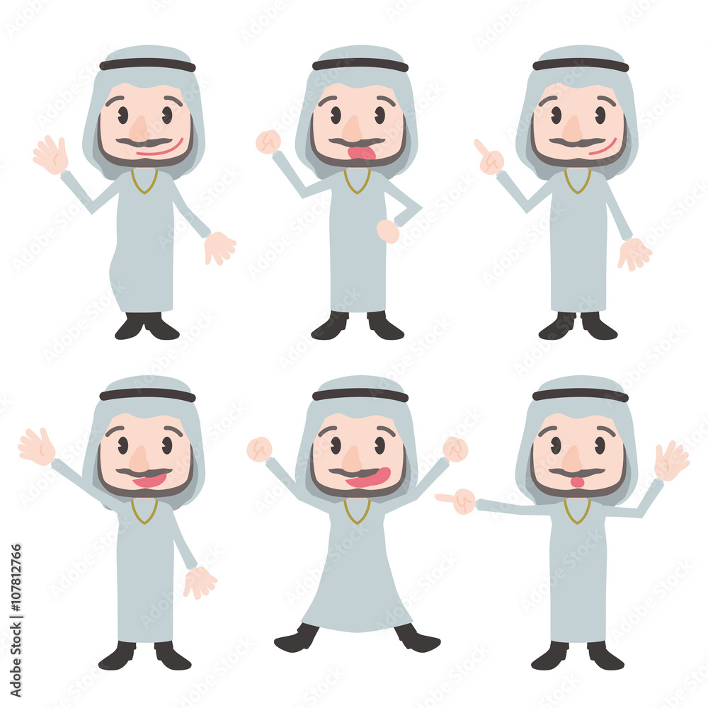 arabian person character various posing clip art set, wearing kandoora, vector illustration arabian person character various posing clip art set, wearing kandoora, vector illustration