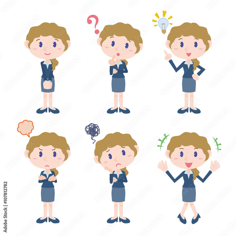 young woman character various feelings clip art set, vector illustration young woman character various feelings clip art set, vector illustration
