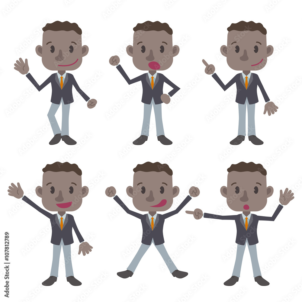 young colored business person character various pose clip art set, vector illustration young colored business person character various pose clip art set, vector illustration