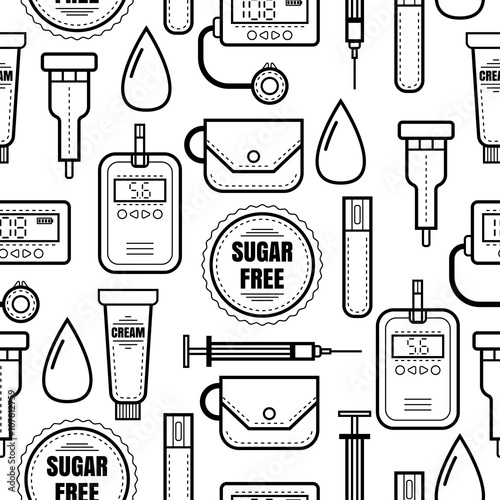 Seamless pattern. Diabetes. Medical colored flat icons. 