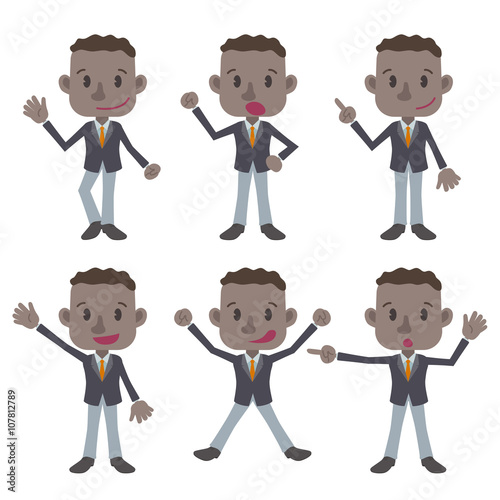 young colored business person character various pose clip art set, vector illustration