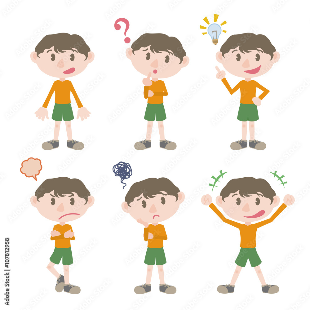 little boy character various feeling clip art set, vector illustration