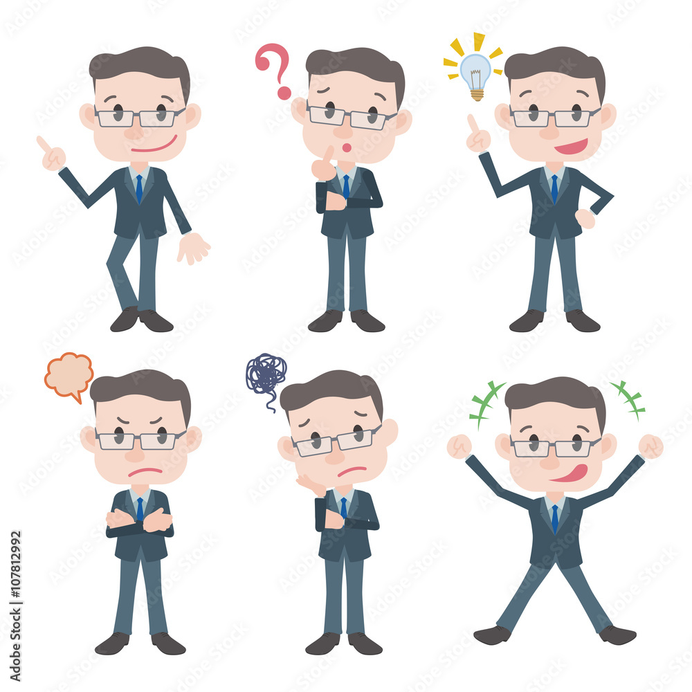 middle aged business person character various pose clip art set, vector illustration middle aged business person character various pose clip art set, vector illustration