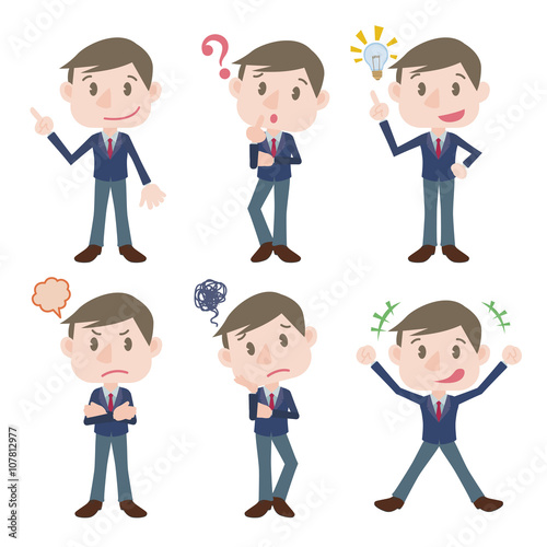 young business person character various feeling clip art set, vector illustration