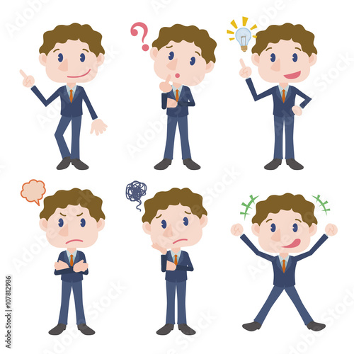 young business person character various feeling clip art set, vector illustration