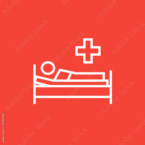 Patient lying on bed line icon.