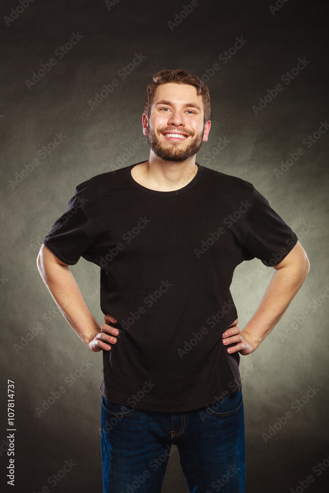 Happy man in blank shirt with empty copy space. Happy man in blank shirt with empty copy space.