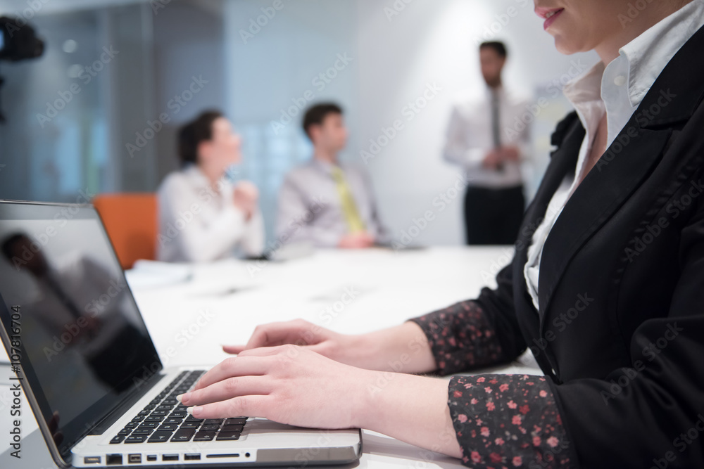young business woman on meeting using laptop computer young business woman on meeting using laptop computer