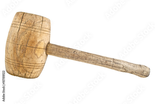 Vintage wooden mallet isolated on a white background