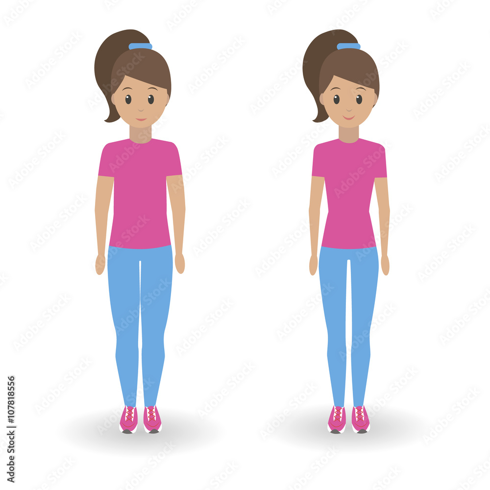 Fat and slim girl, weight loss concept. Vector illustration
