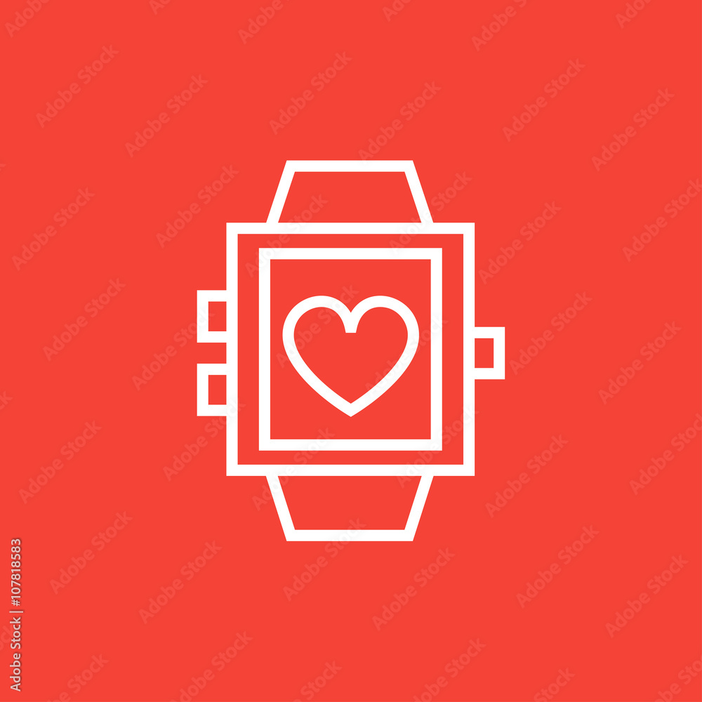 Smartwatch with heart sign line icon.