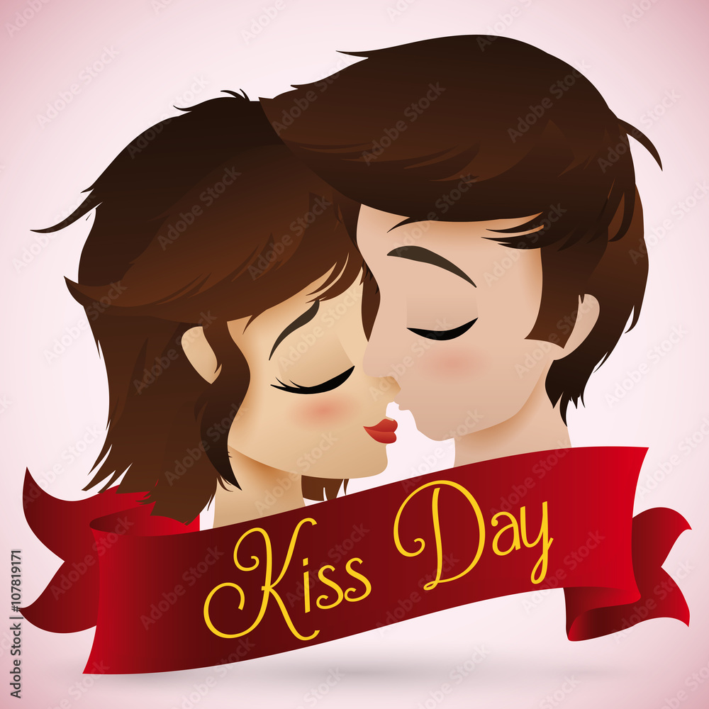 Romantic Couple Kissing for Kiss Day, Vector Illustration vector de Stock Adobe Stock