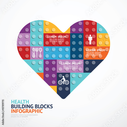 Infographic Template with heart shape building blocks banner . 