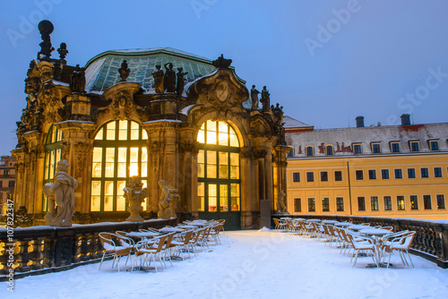 Zwinger Palace in Dresden winter night