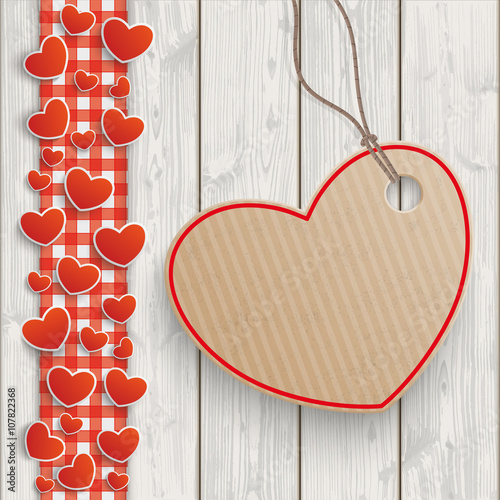 Wood Red Checked Tablecloth Hearts Carton Heart