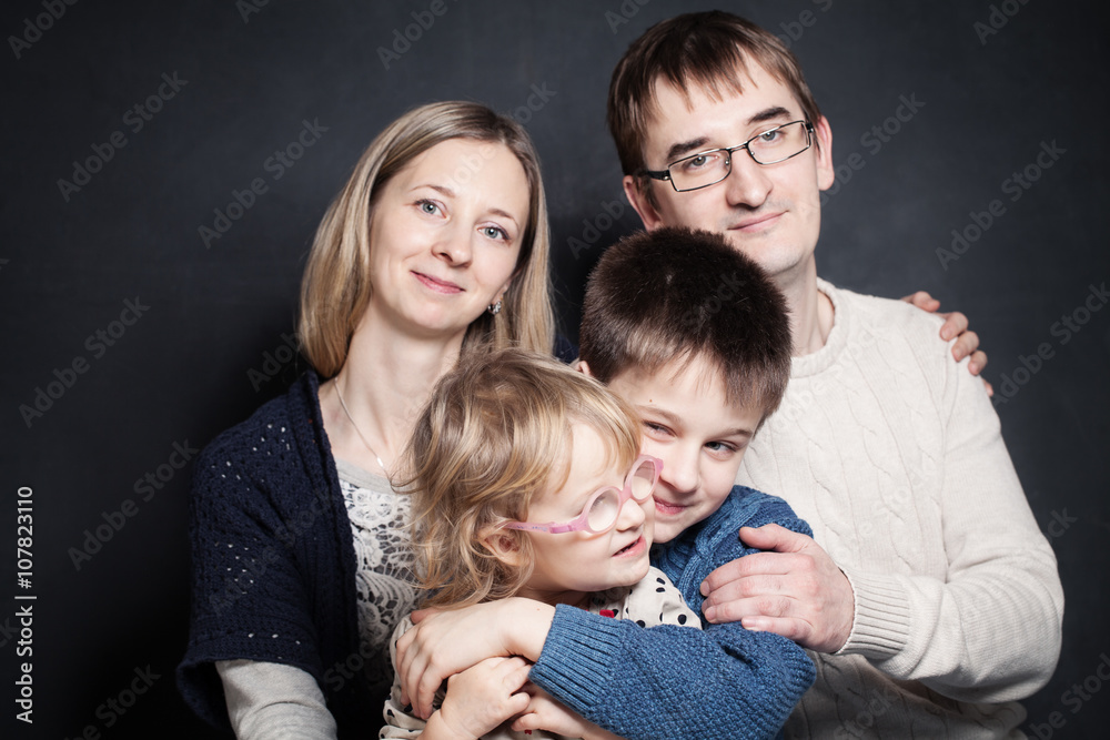  Family. Little Children with Parent