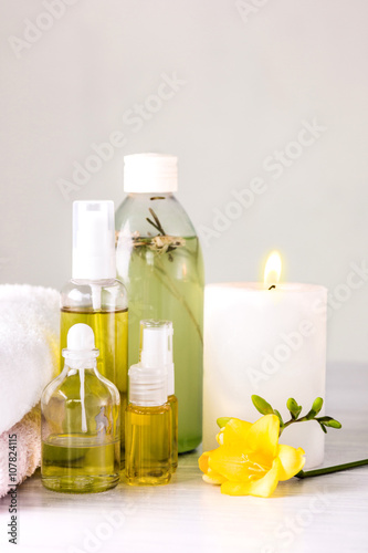 Spa setting with aroma oil, vintage style 