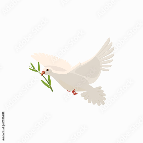 Dove with olive branch icon, cartoon style