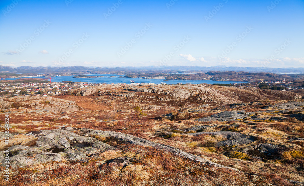 Norwegian landscape with coastal rocks