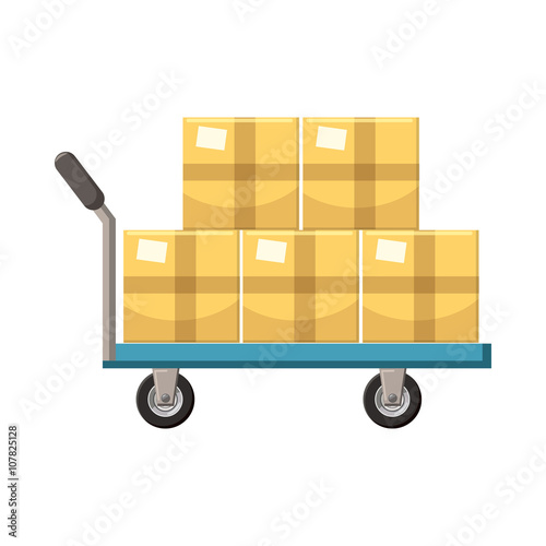 Hand cart with cardboards icon, cartoon style 