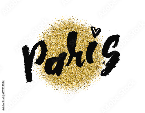 Paris, ink hand lettering. Abstract watercolor marker background.