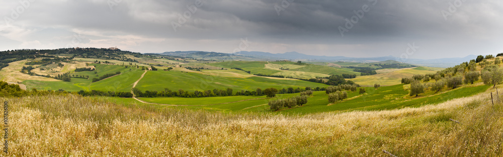 Tuscany wheat field hill panorama before a storm Tuscany wheat field hill panorama before a storm