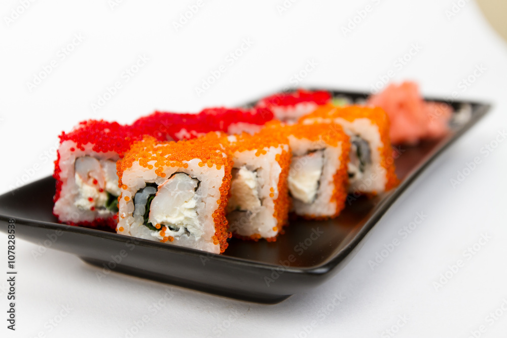 Image of tasty sushi set with crab and red masago Image of tasty sushi set with crab and red masago