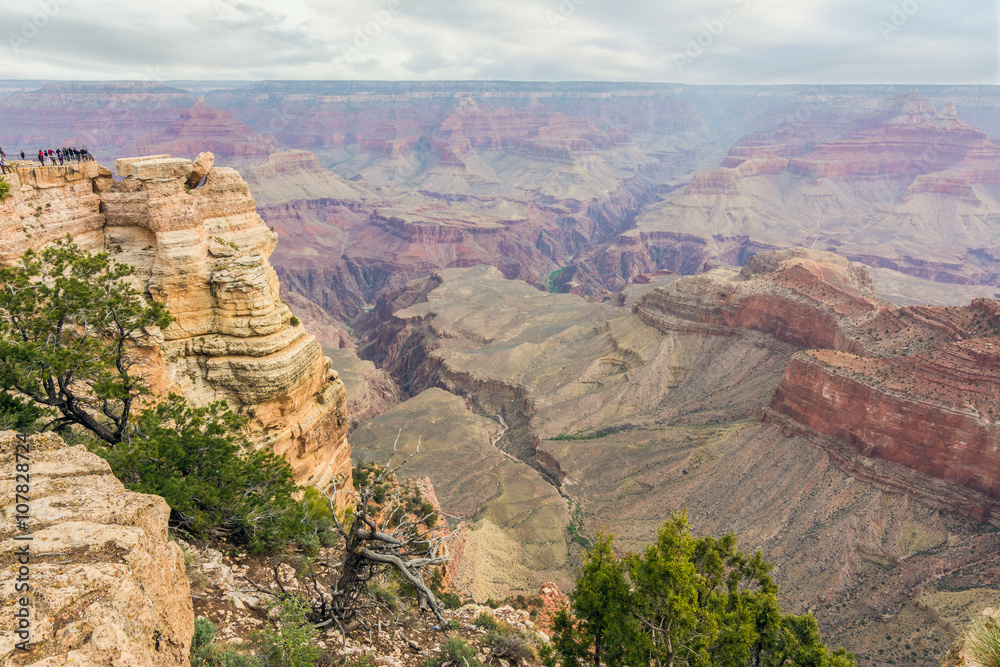 Tourists enjoying the view of Grand Canyon National Park from Mather Point, Arizona, Usa