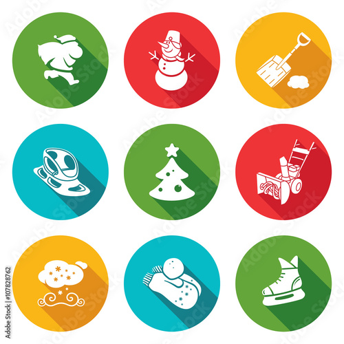 New Years Eve and Christmas Icons Set. Vector Illustration.