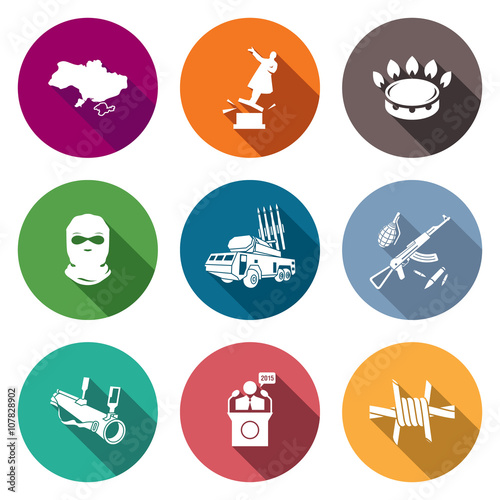 The situation in Ukraine Icons Set. Vector Illustration.