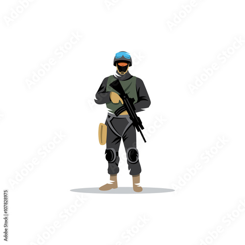 Commando man. Police officer in uniform and face mask. Vector Illustration.